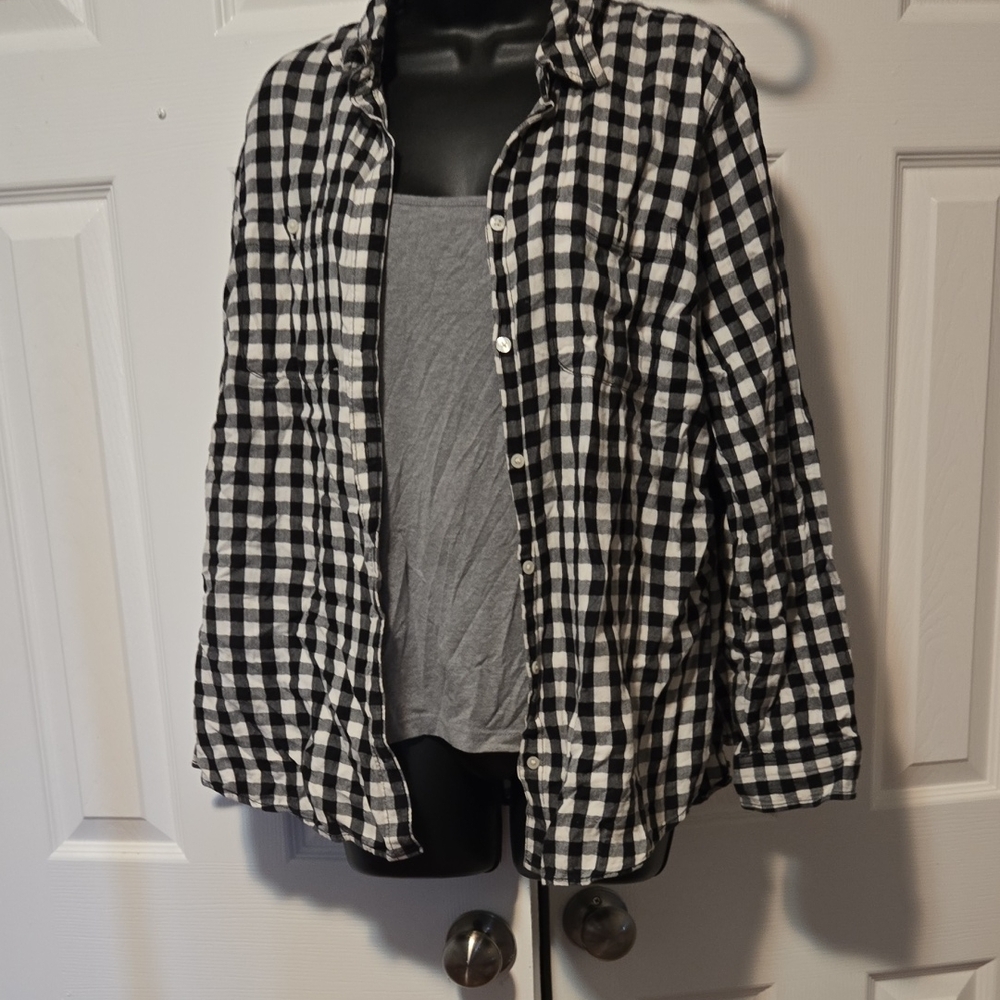 St. John's Bay Black and White Checkered Button Down Shirt